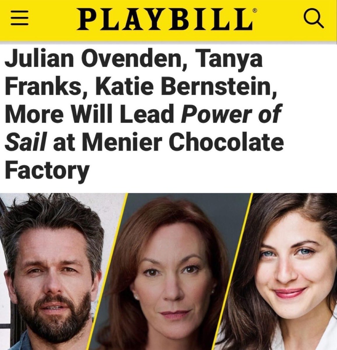 We are thrilled to announce our ⁦<a href="/KatieBernstein/">Katie Bernstein</a>⁩ in #powerofsail ⁦<a href="/MenChocFactory/">Menier Chocolate Factory</a>⁩ directed by #dominicdromgoole ⁦<a href="/playbill/">Playbill</a>⁩