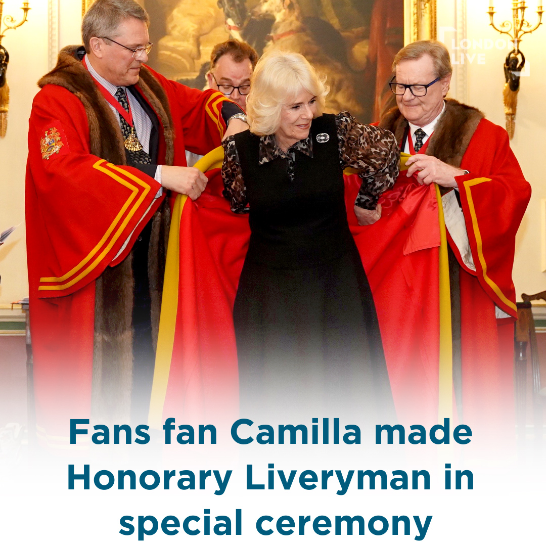 LondonLive's tweet image. The Queen’s love of fans has seen her become a member of a City of London livery company dedicated to their promotion.

#QueenCamilla was left fanning herself in delight after she was made an “Honorary Liveryman” of the Worshipful Company of Fan Makers and put on their robes