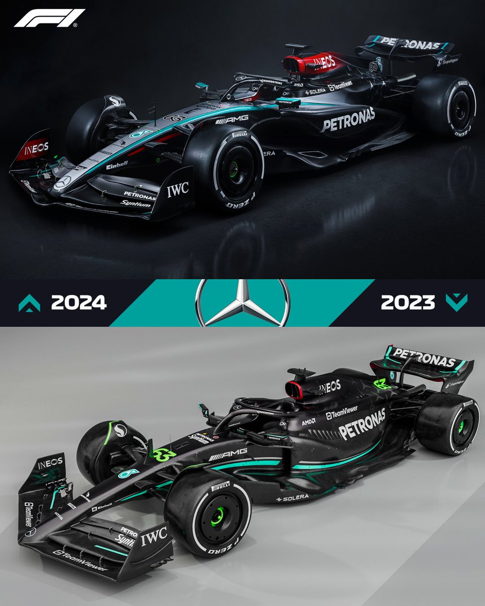 F1's tweet photo. A slight tweak for 2024 💪

How does the Mercedes W15 compare to its predecessor? 👀

#F1 @MercedesAMGF1 https://t.co/OjuEobXi21