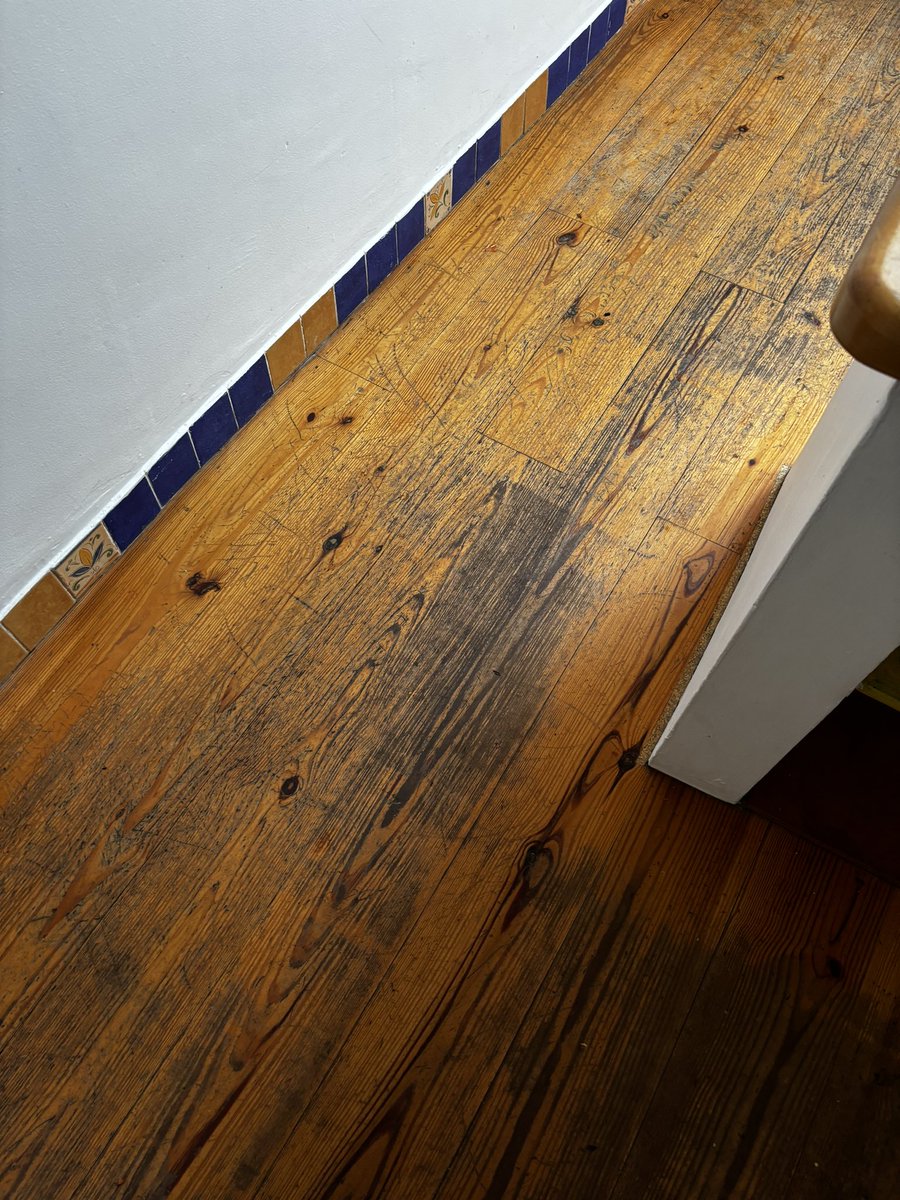 Pitch pine floor well in need of restoration - sanded back to bare wood and sealed with hardwax oil extreme from WOCA Denmark - extreme durability that protects the surface ensuring resilience against spill and stains  #wocadenmark #aislinnhardwoodflooring #restoration #pitchpine