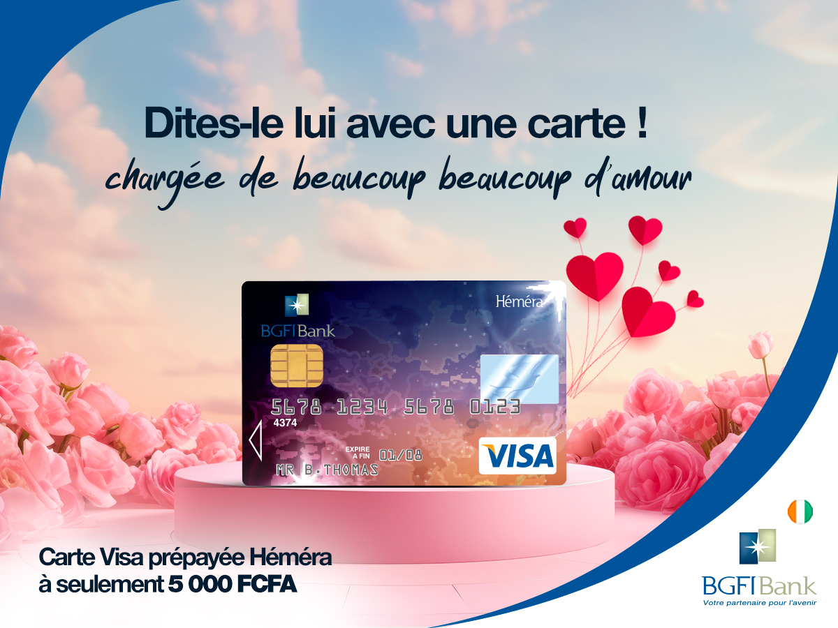 BGFIBankCI's tweet photo. Célébrez la Saint Valentin avec la prestigieuse Carte Visa Préparée #Héméra !
A seulement 5 000 FCFA !
Disponible dans toutes les agences BGFIBank ! ☎ 27 22 50 80 70
#BGFIBank #BGFIBankCI #CartePrepayee #CarteHemera #Visa #3DSecure https://t.co/G5NEzFMkj4