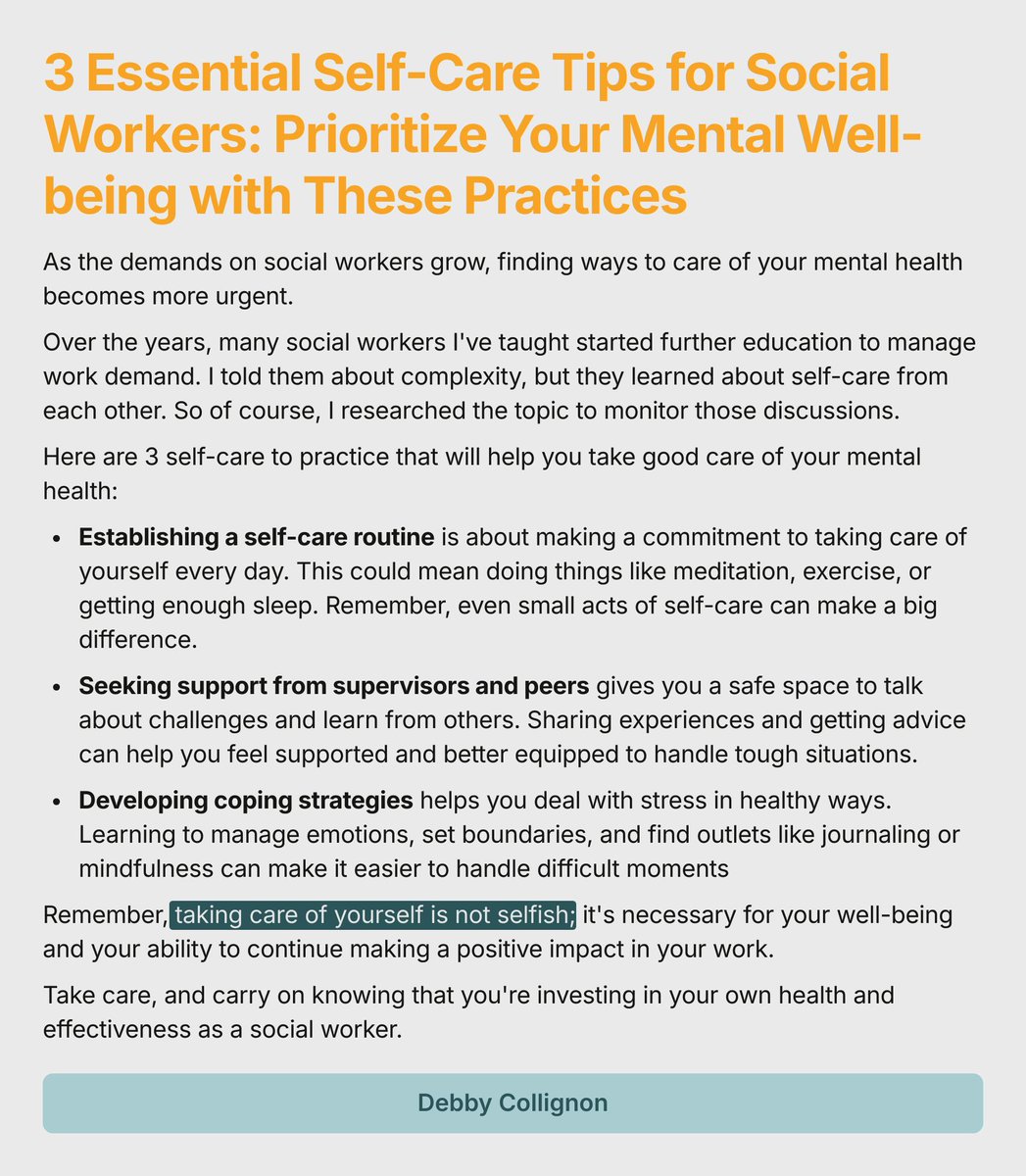 3 Essential Self-Care Tips for Social Workers: Prioritize Your Mental Well-being with These Practices

#SelfCare #SupportiveNetwork #CopingStrategies #SocialWorkSupport #WellnessWednesday #HealthyLiving #PeerSupport #EmotionalWellbeing #StressManagement #Mindfulness