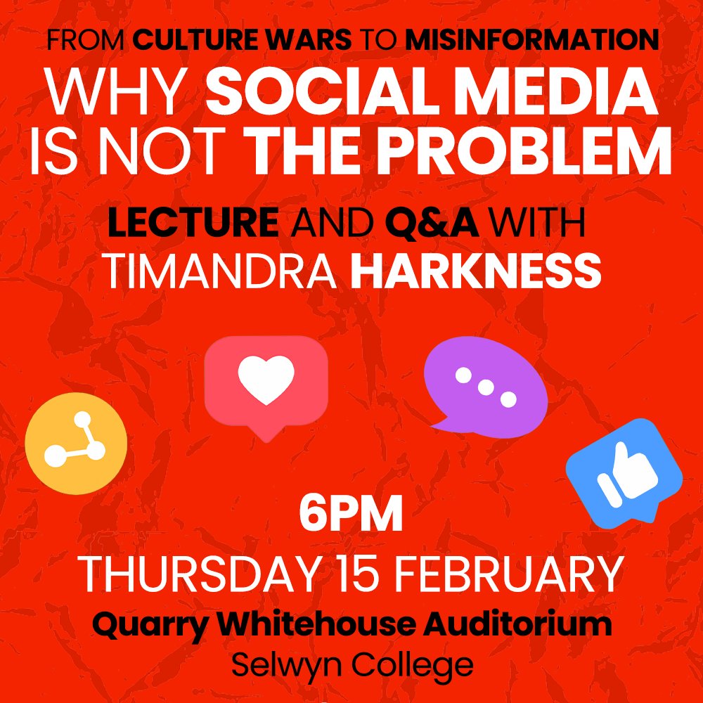 Tomorrow... Who's to blame for the coarsening of our national debate: is it social media - or could it be about who we are as individuals? 

Join us in person at Selwyn or online. All welcome. Free tickets are available here: sel.cam.ac.uk/events/LF15