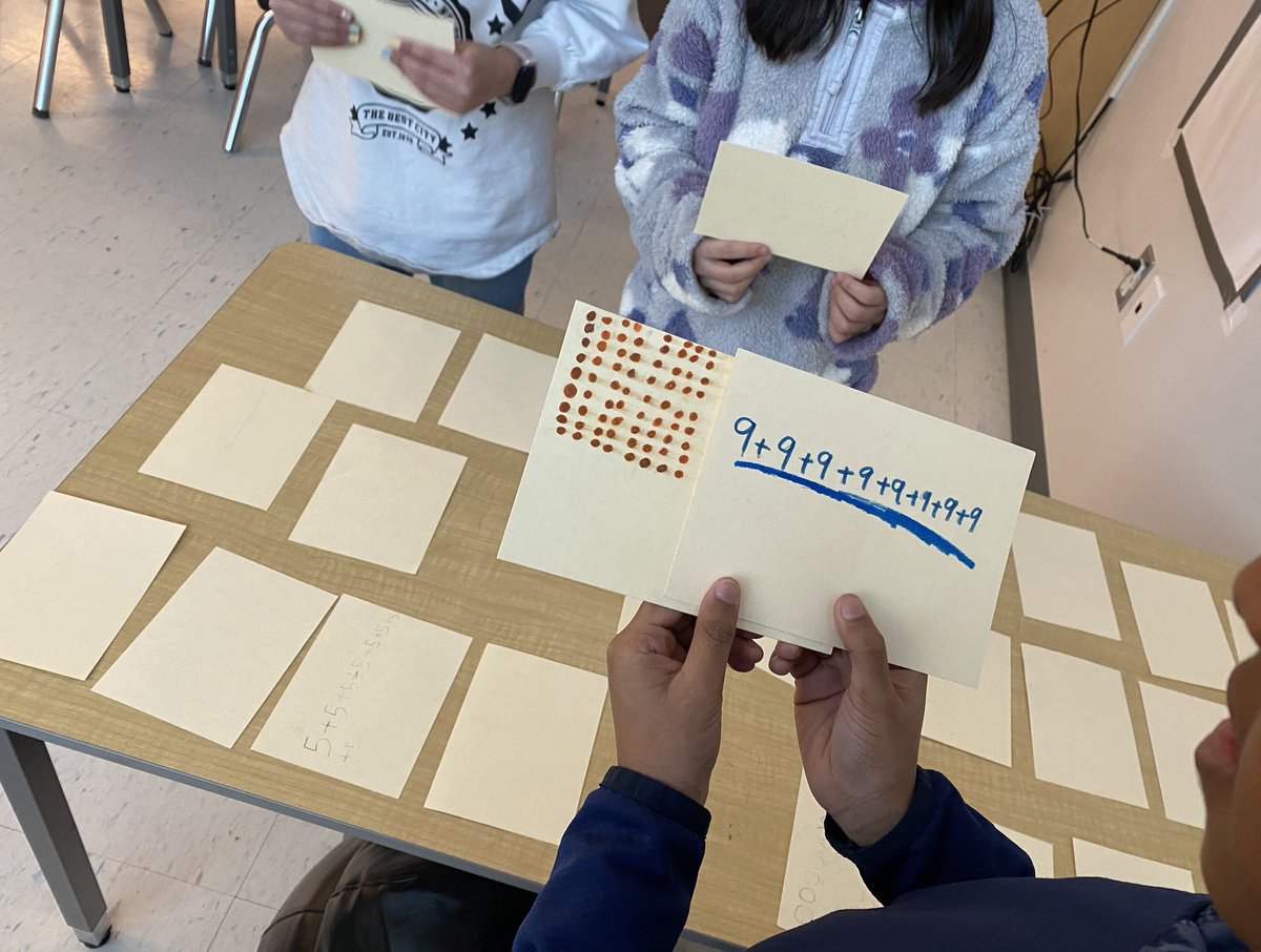MsMacInClass's tweet image. Student-made purposeful practice! Students made 4different representations of the same multiplication fact and then we used the cards for a memory/concentration game. Fun!