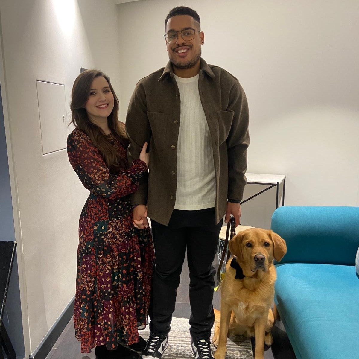 Love is in the air 🫶 Huge congratulations to guide dog owner Devante and new fiancé Hannah, who just got engaged live on @thismorning this #ValentinesDay Guide dog Mack shared the lovely moment 🦮 Join us in saying congratulations to the happy couple ❤️