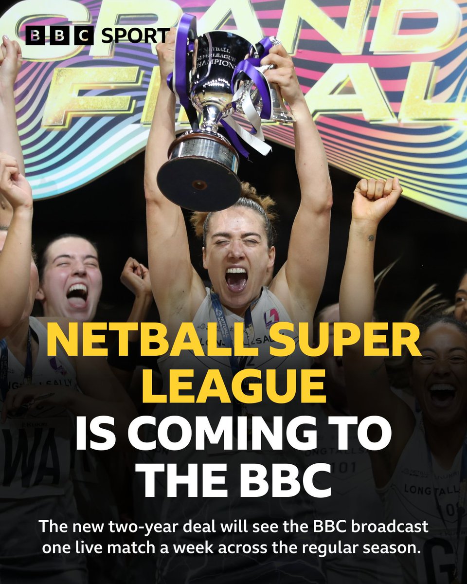 BBC Sport (@bbcsport) on Twitter photo š Great news š
The BBC's first live game of the upcoming <a href="/NetballSL/">Netball Super League</a> season will be the 2023 champions, Loughborough Lightning, up against Team Bath on Saturday 24 February.
#NSL2024 š Great news š
The BBC's first live game of the upcoming <a href="/NetballSL/">Netball Super League</a> season will be the 2023 champions, Loughborough Lightning, up against Team Bath on Saturday 24 February.
#NSL2024