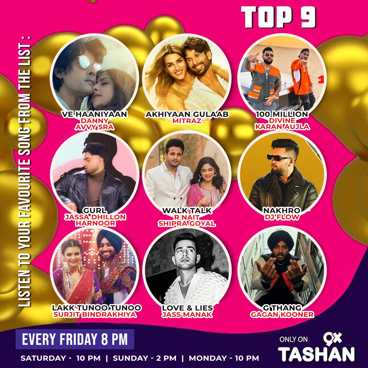 Aa Gaye ni Ji is Week de Top 9 Gaane 🎶 from Your Favourite @9xtashan 📺💕

Aa Jaio, lagan giyan Raunkaan 🔥

#9xtashan #9xtashan_official #top9 #songs #punjabi #latest #hits #week #vehaaniyaan #akhiyaangulaab #100million #jassadhillon #jassmanak #top9