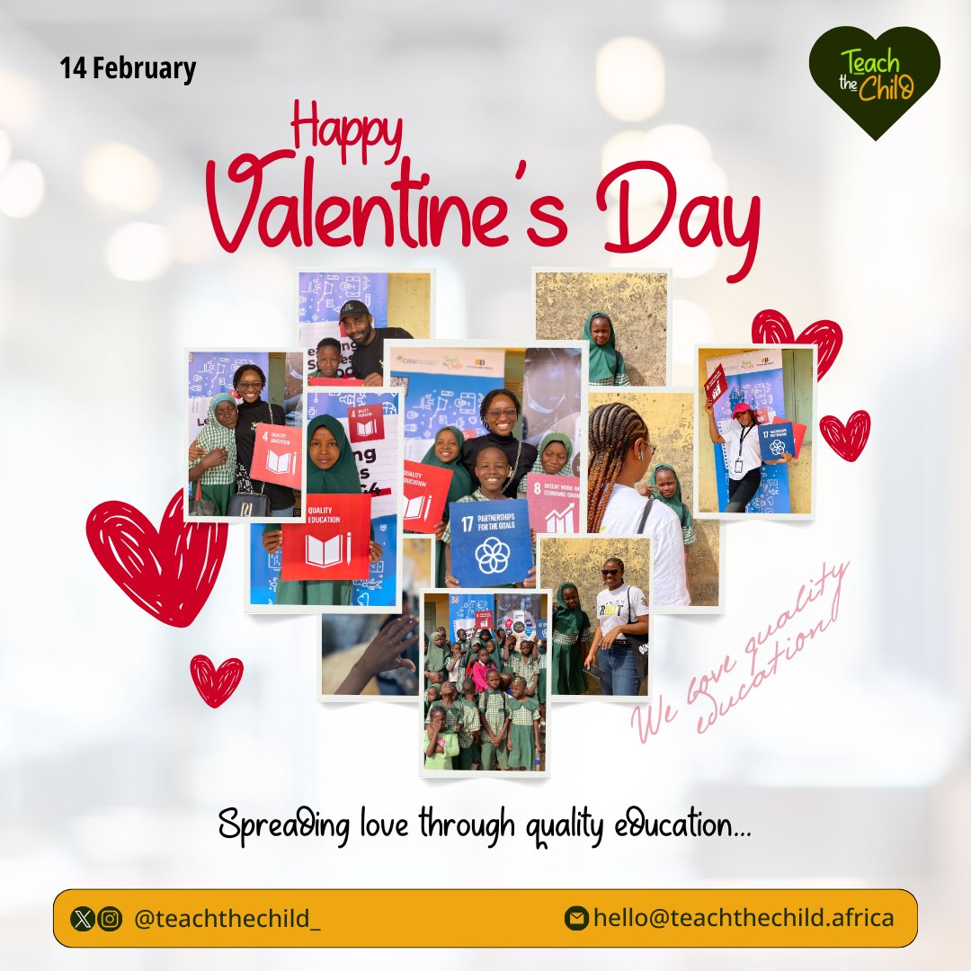 Happy Valentine's Day from all of us at Teach The Child 🥰
Quality education is our love language and there's no stopping us! 🚀✨😅

May your days be filled with love and laughter! 💖
.
#TeachtheChild #teachthechildafrica #teachthechildisvibrant #Valentineday2024 #valentineday