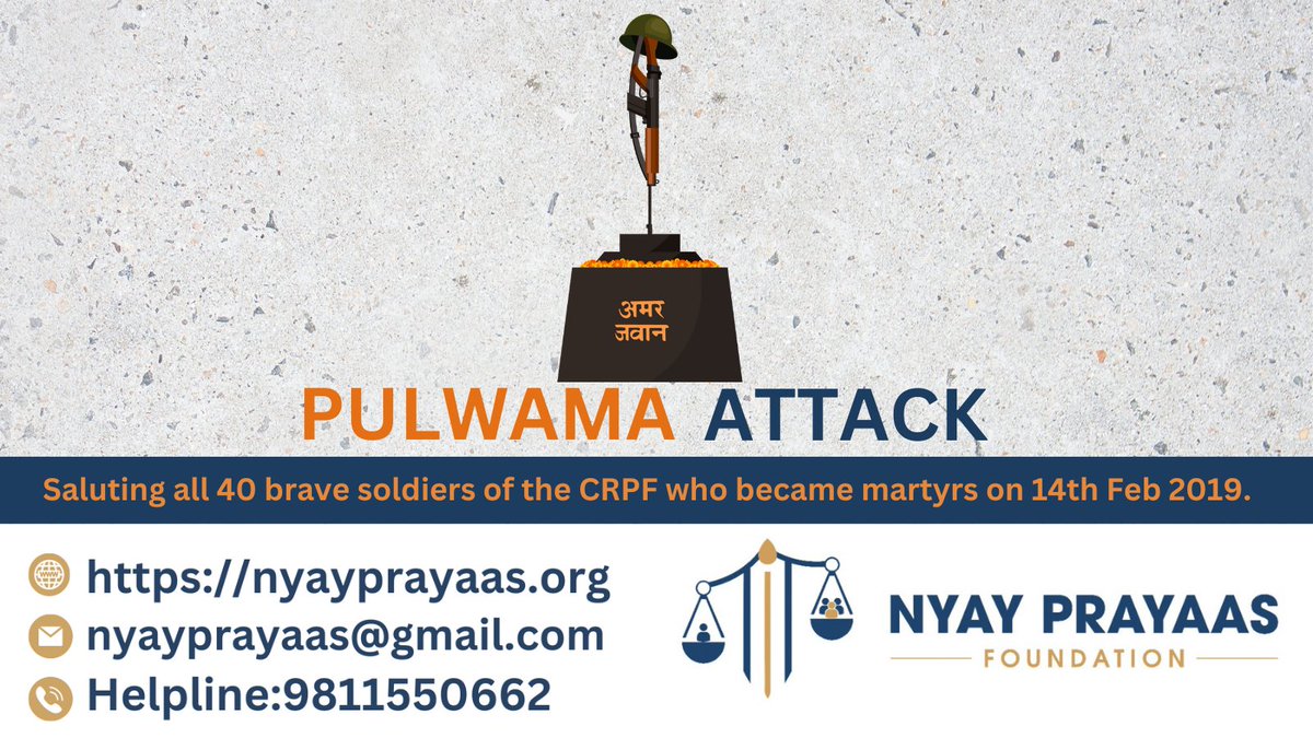 Honoring the sacrifice of 40 brave CRPF soldiers who became martyrs on 14th Feb 2019. Nyay Prayaas Foundation stands in deep respect for their courage and service. 🙏📷 #CRPFBravery #SaluteToMartyrs #PulwamaAttack #NyayPrayaas4Men #BlackDay #14February