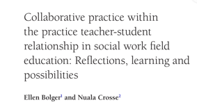 Congratulations to Nuala Crosse Senior Social Worker and former Student Ellen Bolger on the publication of their joint article in the Journal of Practice Teaching & Learning @jpracedu @IASW_IRL @tcddublin @WeHSCPs