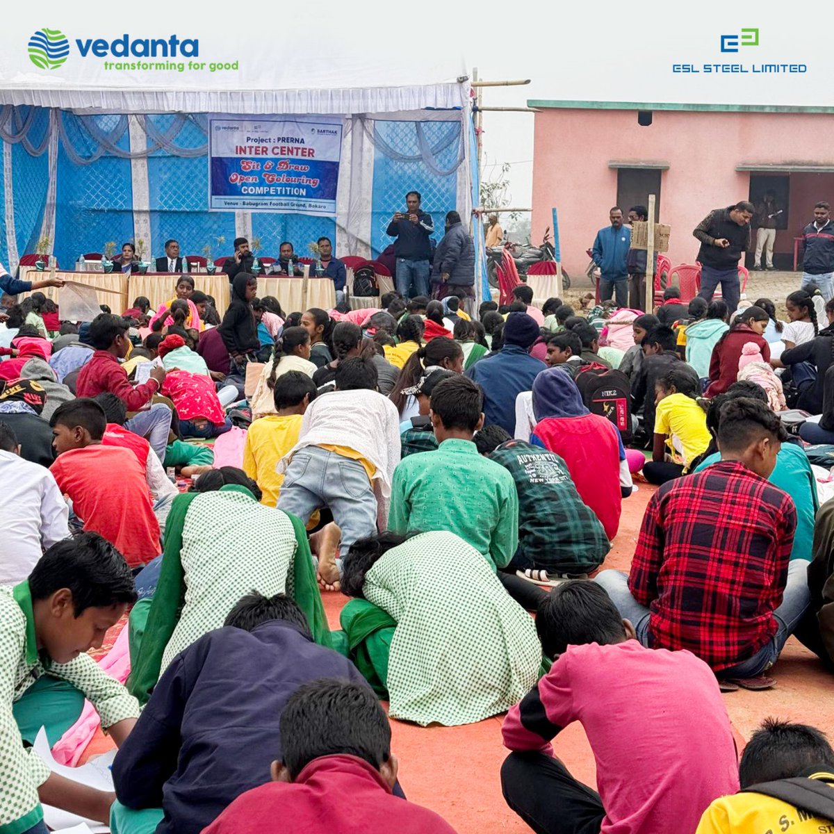 ESLSteelLimited's tweet photo. ESL Steel Ltd hosted a #SitandDraw #ArtCompetition at Babugram Village to support children's all-around development and unearth their artistic abilities. Participants ranged from nursery to high school levels, adding prestige and encouragement to the young artists. 
#ESLCares https://t.co/36a1X5DtQb