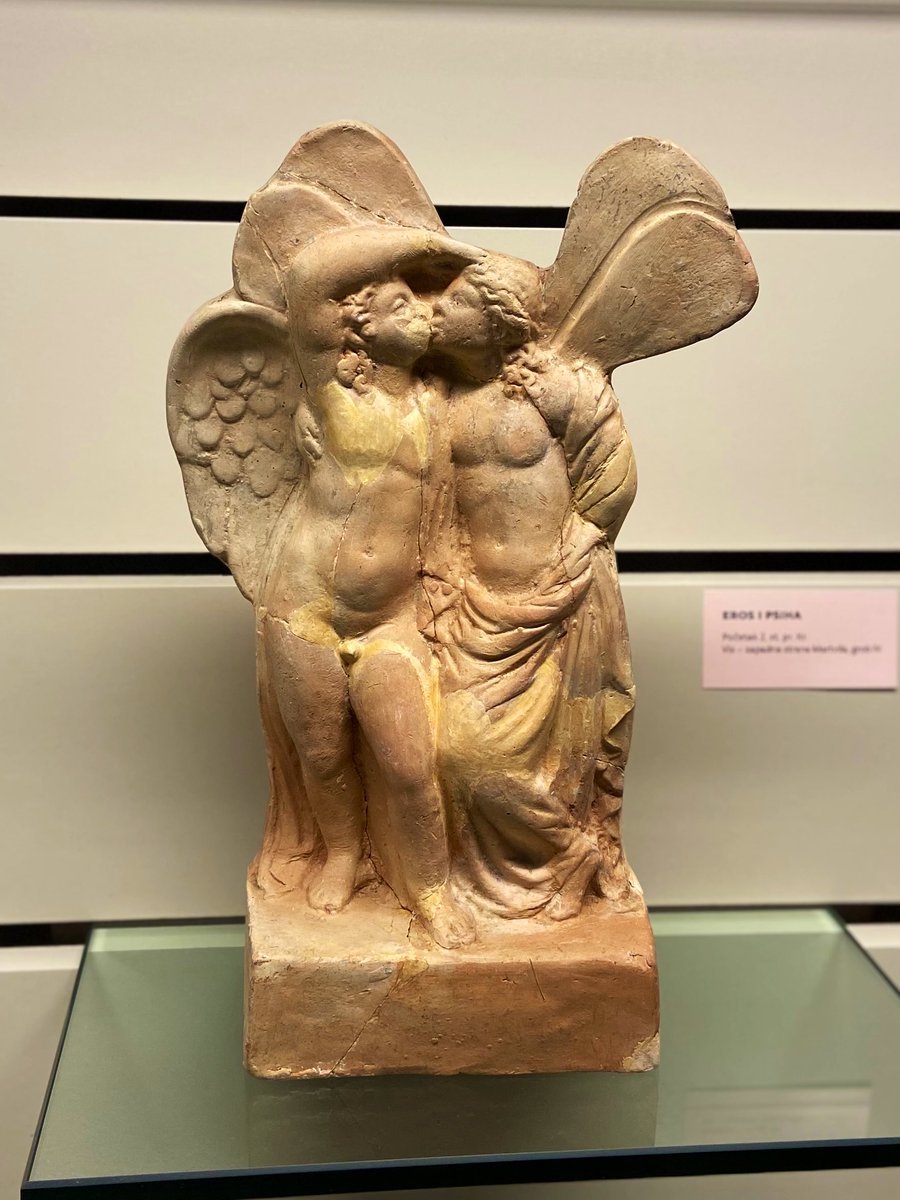 A terracotta depicting Eros and Psyche, 3rd-2nd century BCE. From grave 4, the Martvilo necropolis at Issa (Vis Island, Croatia). On display in the Split Archaeological Museum.