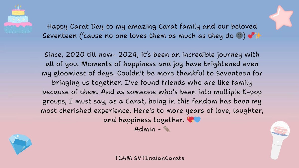 SVTIndianCarats's tweet photo. Thank you for being born pretty Carats!!💙💖To you who decided to walk along with these 13 boys, we are grateful to you for staying. Please be happy n healthy. 

Here's our messages to u💎

HAPPY 8FINITY CARATS
#올해도_세븐틴과_함께하는_캐럿데이 #4evawithSVT_CARATday
@pledis_17 https://t.co/NbuftGrRTH