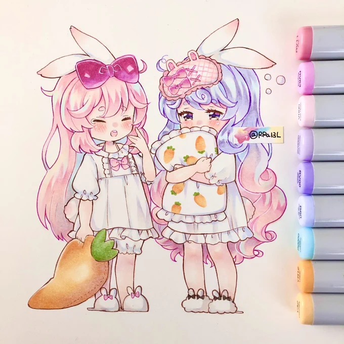 #女の子二人のイラストを貼る見た人もやる 