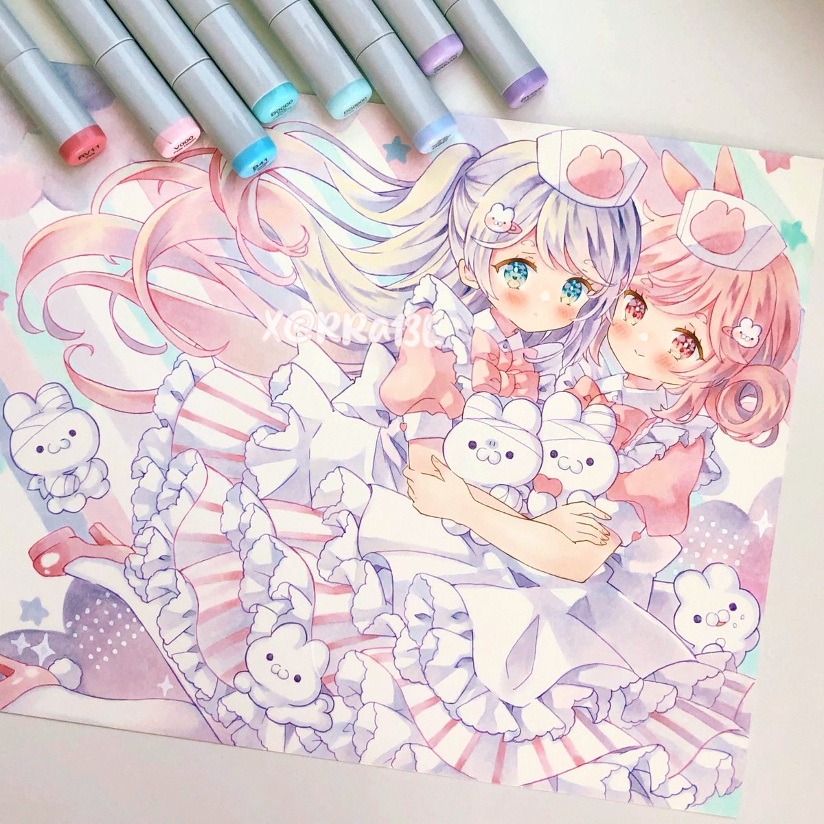 女の子二人のイラストを貼る見た人もやる