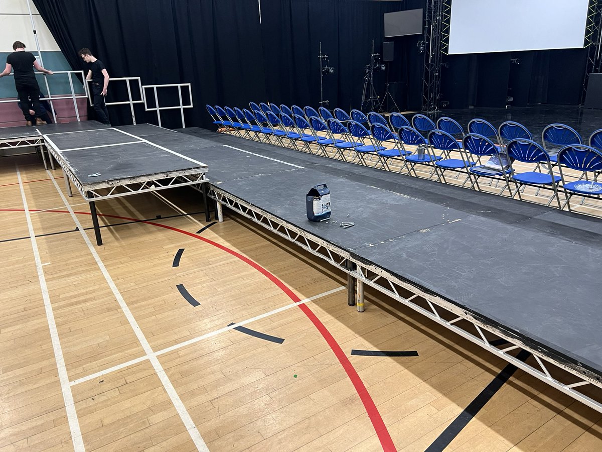 Today is a very exciting day @BellahoustonAc as the @NTSonline team are assembling the audience seating bank ahead of tonight’s dress rehearsal of @21Common ‘Thank U, Next!’ SOLD OUT shows on Thursday/Friday!