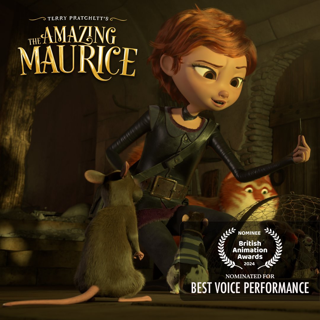 We are delighted to share the news that The Amazing Maurice has been shortlisted for “Best Feature Film” and “Best Voice Performance” in the British Animation Awards! #BAA24 #TheAmazingMaurice @MauriceFilm 
@BAAwards