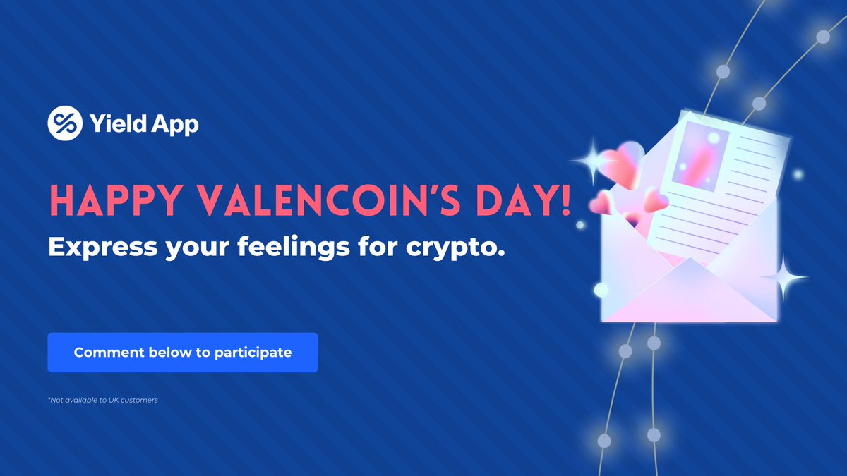 YieldApp's tweet photo. 💌 Happy Valencoin’s Day!

For your chance to win 1,000 YLD, express your feelings for your favorite crypto in a short love note.

How to take part:
👍 Like and retweet
💌 Share your love message in the comments and tag 2 friends
💝 The 5 winners will be announced next week!

Let the crypto love flow!