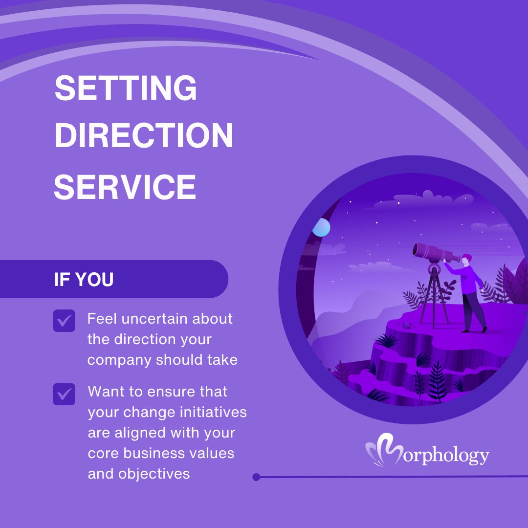 Why change? Morphology's 'Setting the Direction' service helps you find answers.

Understand your business's current position and future vision.

Start setting your direction today: businessmorphology.pulse.ly/tiobfhawos

#ChangeManagement #BusinessStrategy