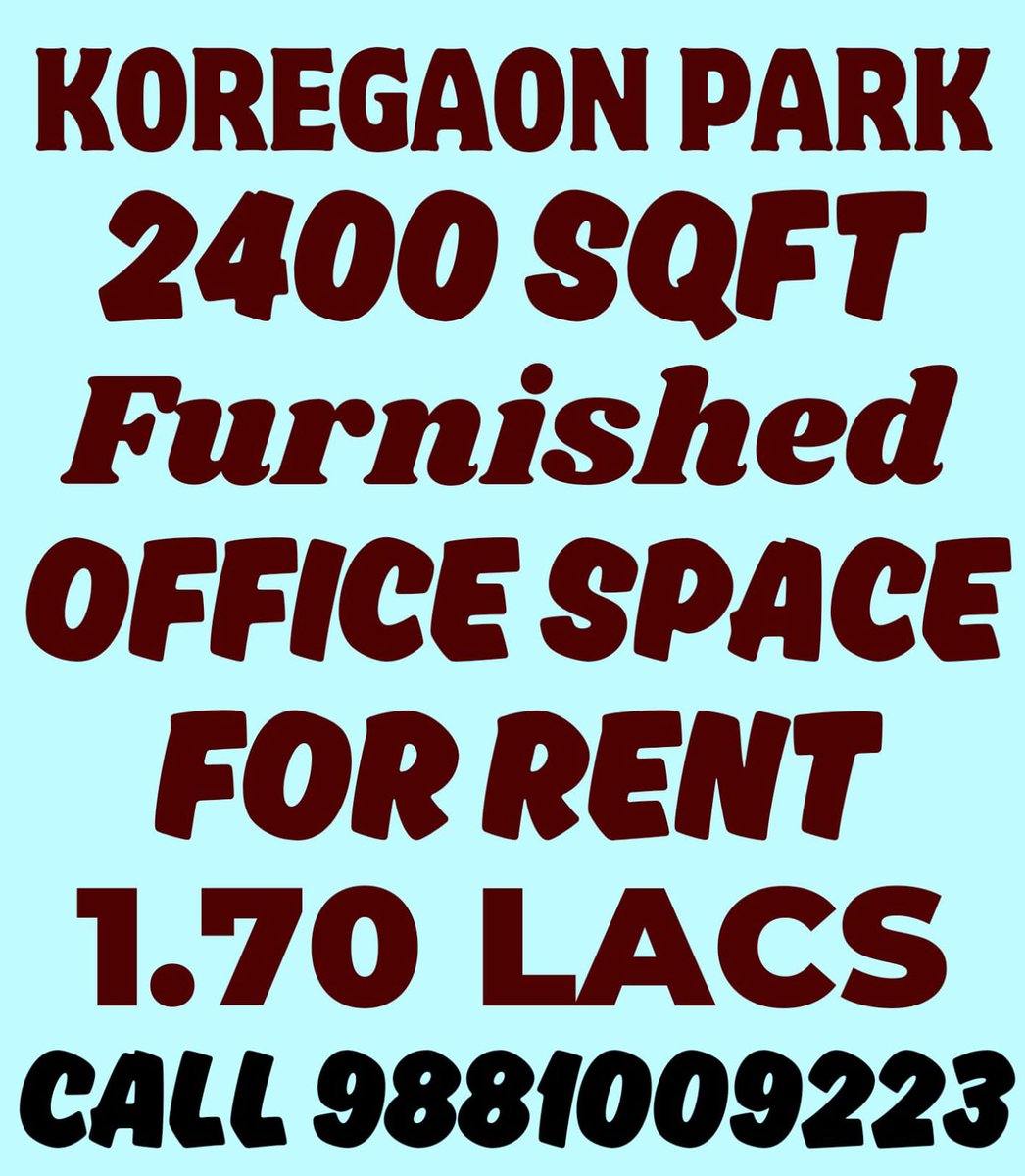 KOREGAON PARK 2400 SQFT FURNISHED OFFICE SPACE FOR RENT 1.70 LACS CALL 988109223
- #KoregaonParkOfficeSpace
- #OfficeSpaceForRent
- #FurnishedOffice
- #OfficeSpace
- #CommercialRealEstate
- #PuneProperties
- #WorkspaceForRent
- #OfficeForLease
- #BusinessSpace