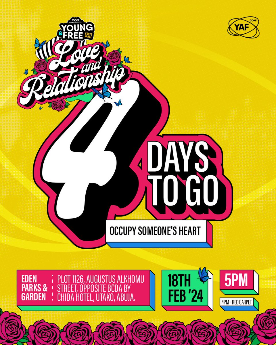 CCI_Abuja's tweet image. It’s only 4 days till YAF Conference! 🥳

Have you registered yet? Ticket goes for N7,500. 😉

Find the registration link below.⬇️
bit.ly/yafcon2024

#yafcon2024 #loveandrelationship
