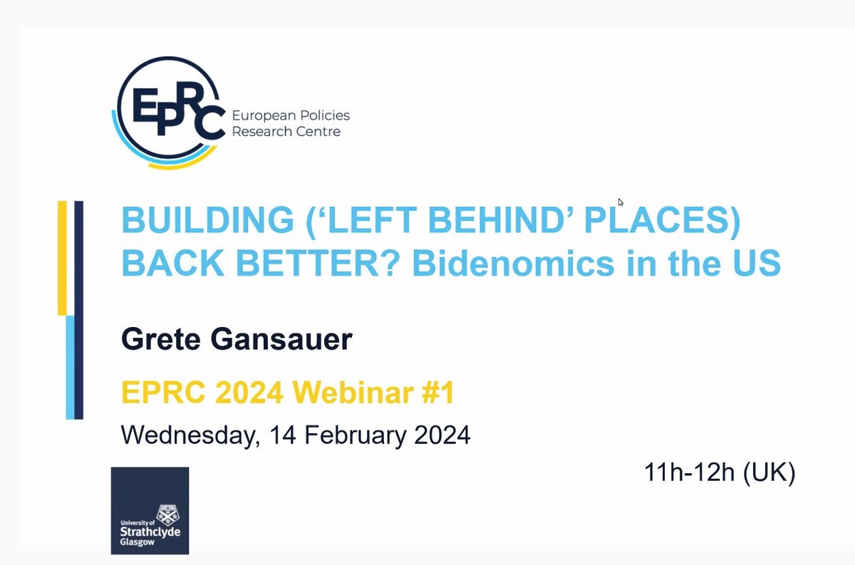eprc_eu's tweet photo. 🖥⏰Our webinar on 'Building (#leftbehindplaces) back better? #Bidenomics in the #USA' by @grete_rural will start soon!

🔗You're still in time to register here: https://t.co/Ip7dwsYQsB

🧵⬇ Follow this thread for key takeaways! https://t.co/YR716ePKJ1