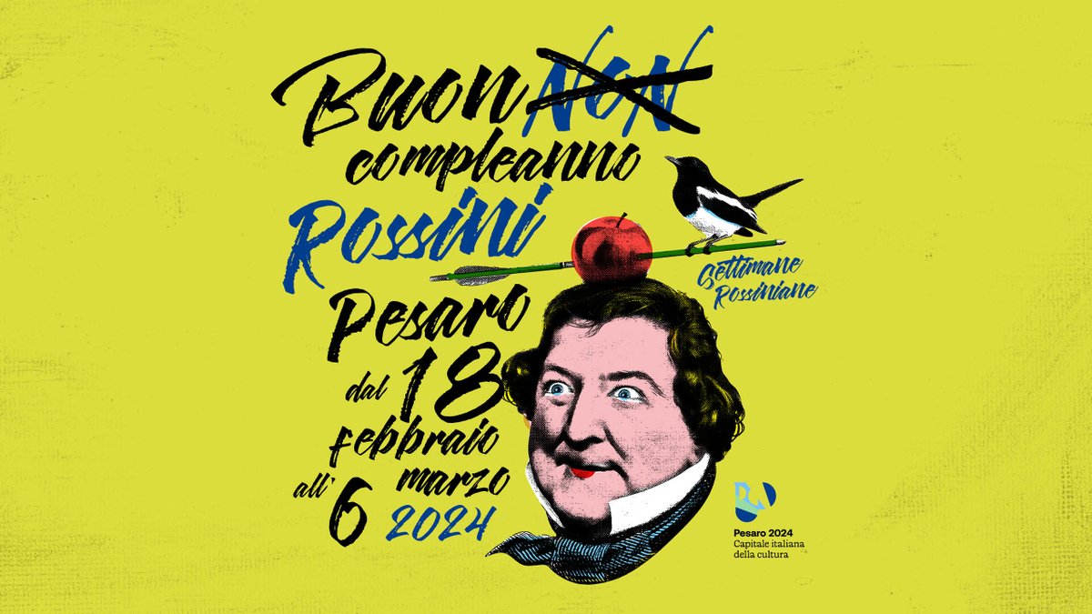 Buon Compleanno Rossini! 🎂

Dal 18 febbraio al via le Settimane Rossiniane di #Pesaro2024, con oltre 30 eventi tra concerti, spettacoli, mostre e laboratori per celebrare il compleanno del compositore nato il 29 febbraio 1792 🎶🎻

Scopri il programma 👇

pesaro2024.it/2024/02/buon-c…