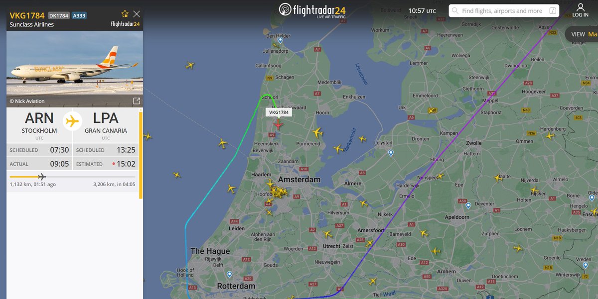 Ewoutvt's tweet photo. #Schiphol De brandweer is opgeroepen voor een noodsituatie. Vlucht DK1784 met bestemming Gran Canaria [LPA] is uitgeweken naar Schiphol en gaat een landing inzetten op RWY 18C. Er is opgeschaald naar #GRIP1 https://t.co/8DAmxIgUw2