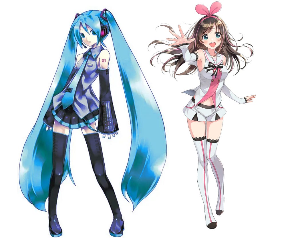 Signifier6shot's tweet photo. What the Future Sounds Like 
JPop Art of Hatsune Miku &amp; Kizuna Ai 

Overview of formative key works that progressed creative communities, cyber celebrities &amp; synthespian stardom in the art &amp; entertainment worlds of VR, XR, &amp; AI by Remy Dean [@DeanAuthor] 

https://t.co/pQTtom0PiY https://t.co/1xjNFudgOw