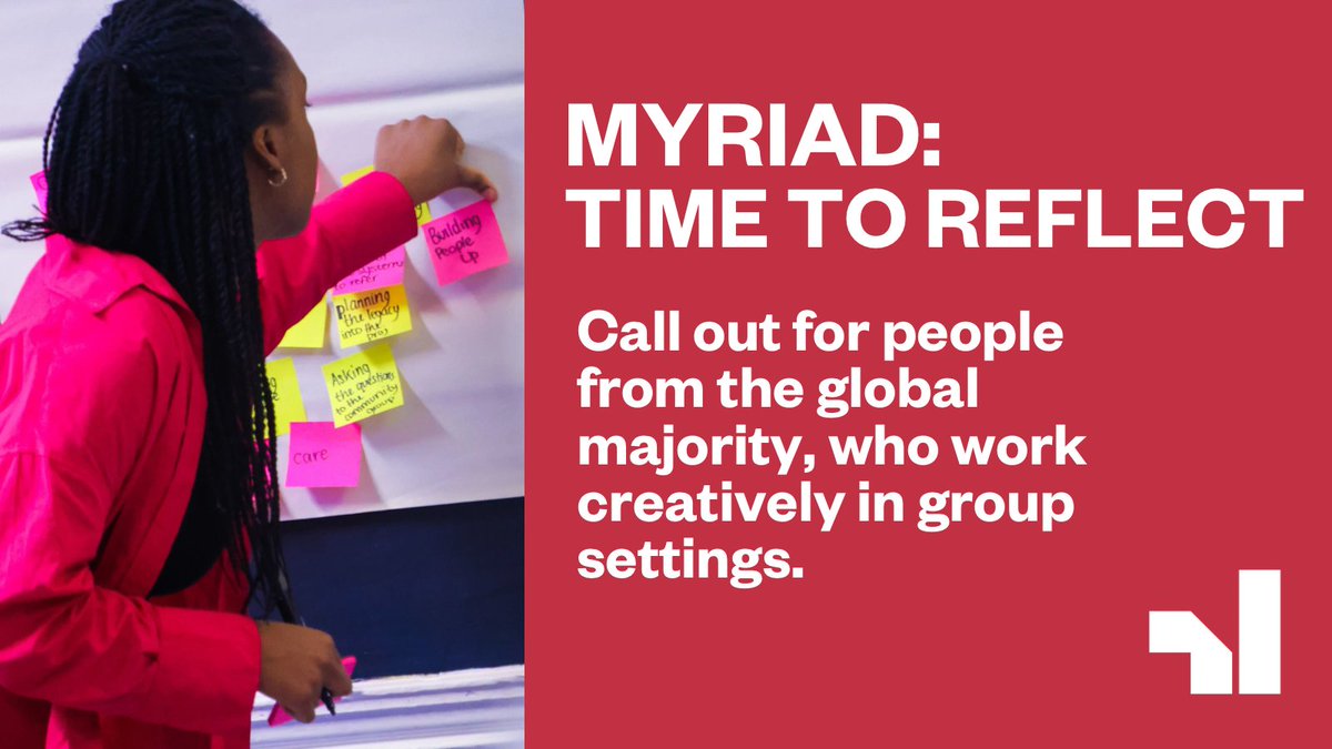 Are you from the global majority and live in Greater Manchester?

✋🏾Do you work creatively in group settings?
✋🏾Would you like time to reflect and be supported in your work?

If you’re nodding along, then MYRIAD: Time to Reflect is for you!

Apply: bit.ly/3OdLzrh
