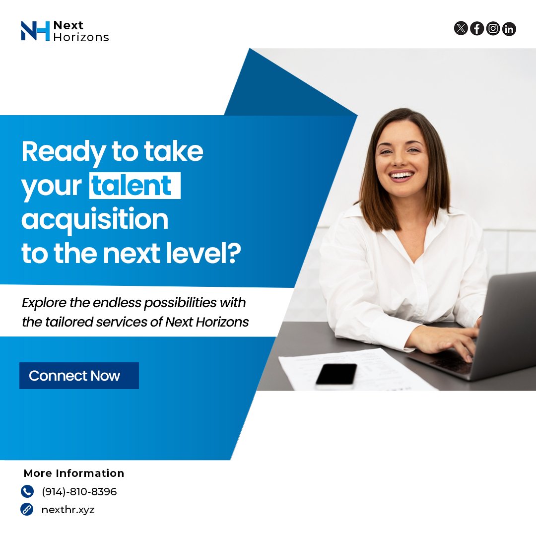 nexthorizonsllc's tweet photo. Say goodbye to the ordinary recruitment strategies and explore the endless possibilities with Next Horizons. Our team of dedicated professionals will elevate your talent acquisition journey to a whole new level. 

 #usstaffing #talentacquisition #nexthorizons  #nexthorizonsllc https://t.co/xXuGsQZXGM