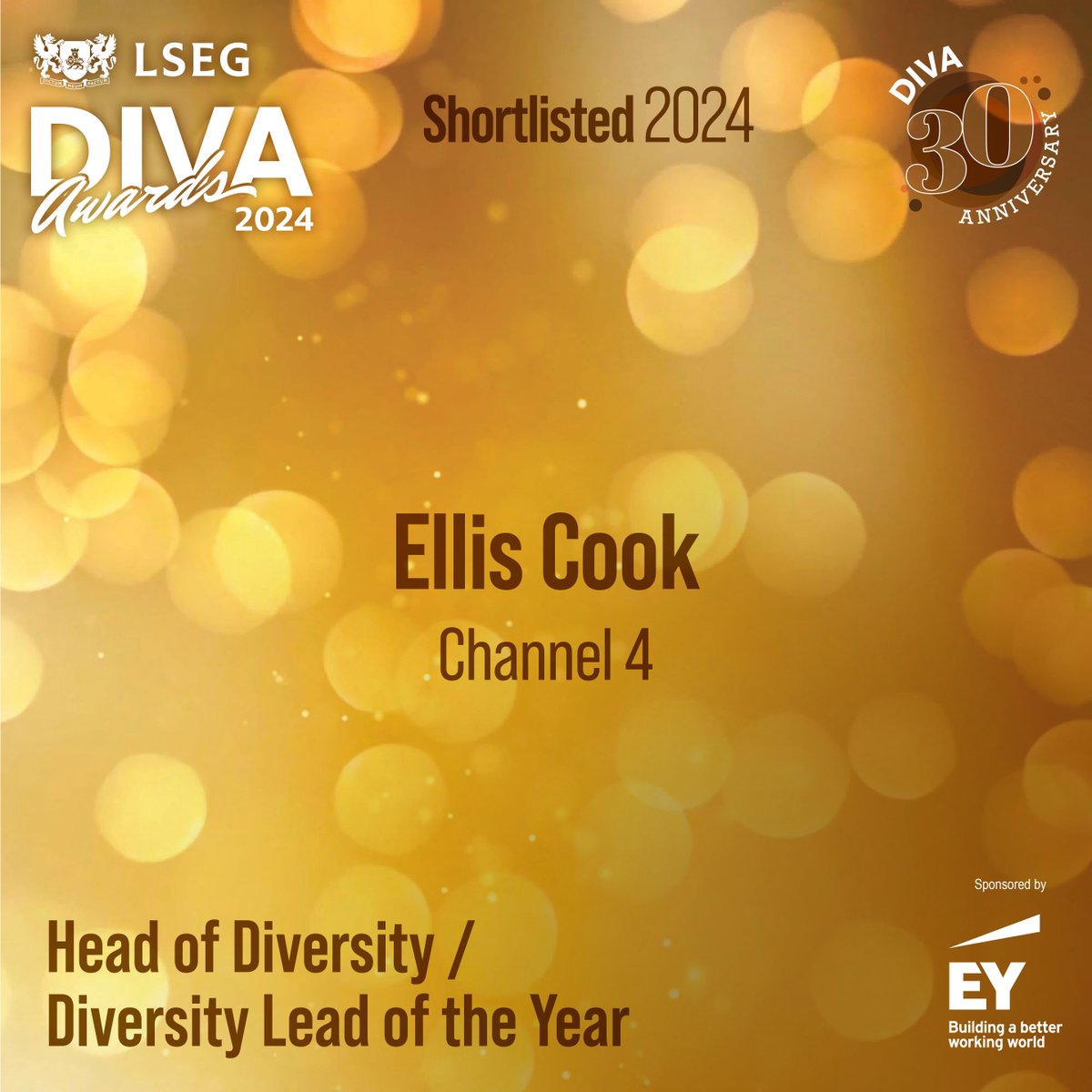 DIVAmagazine's tweet photo. Shortlisted for the @EY_UKI Head of Diversity of the Year Award is #EllisCook from @Channel4 at the #divaawards24! View the corporate shortlist now: https://t.co/QfAHqeJvbs https://t.co/YEPZEzRHz4