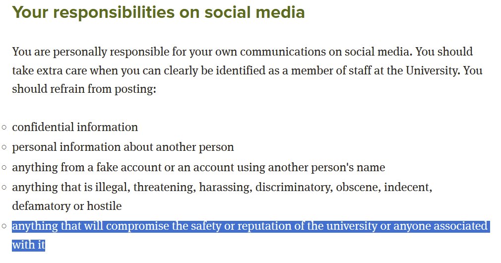 Julia Steinberger (@jksteinberger) on Twitter photo Speaking of UK institutions sliding into fascism, the new social media policy of my former employer, <a href="/UniversityLeeds/">University of Leeds</a> is a piece of work.
Based on this policy, a whole bunch of vital communication would be banned.
1/
hr.leeds.ac.uk/info/83/social… Speaking of UK institutions sliding into fascism, the new social media policy of my former employer, <a href="/UniversityLeeds/">University of Leeds</a> is a piece of work.
Based on this policy, a whole bunch of vital communication would be banned.
1/
hr.leeds.ac.uk/info/83/social…