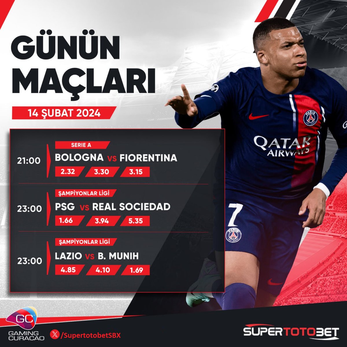 Süpertotobet'te Günün Karşılaşmaları

🤩#Bologna🆚  Fıorentına
🤩#PSG🆚 Real Socıedad
🤩#Lazıo🆚B.Munıh

Günün en çok tercih edilen karşılaşmalarında oranları yükselttik!