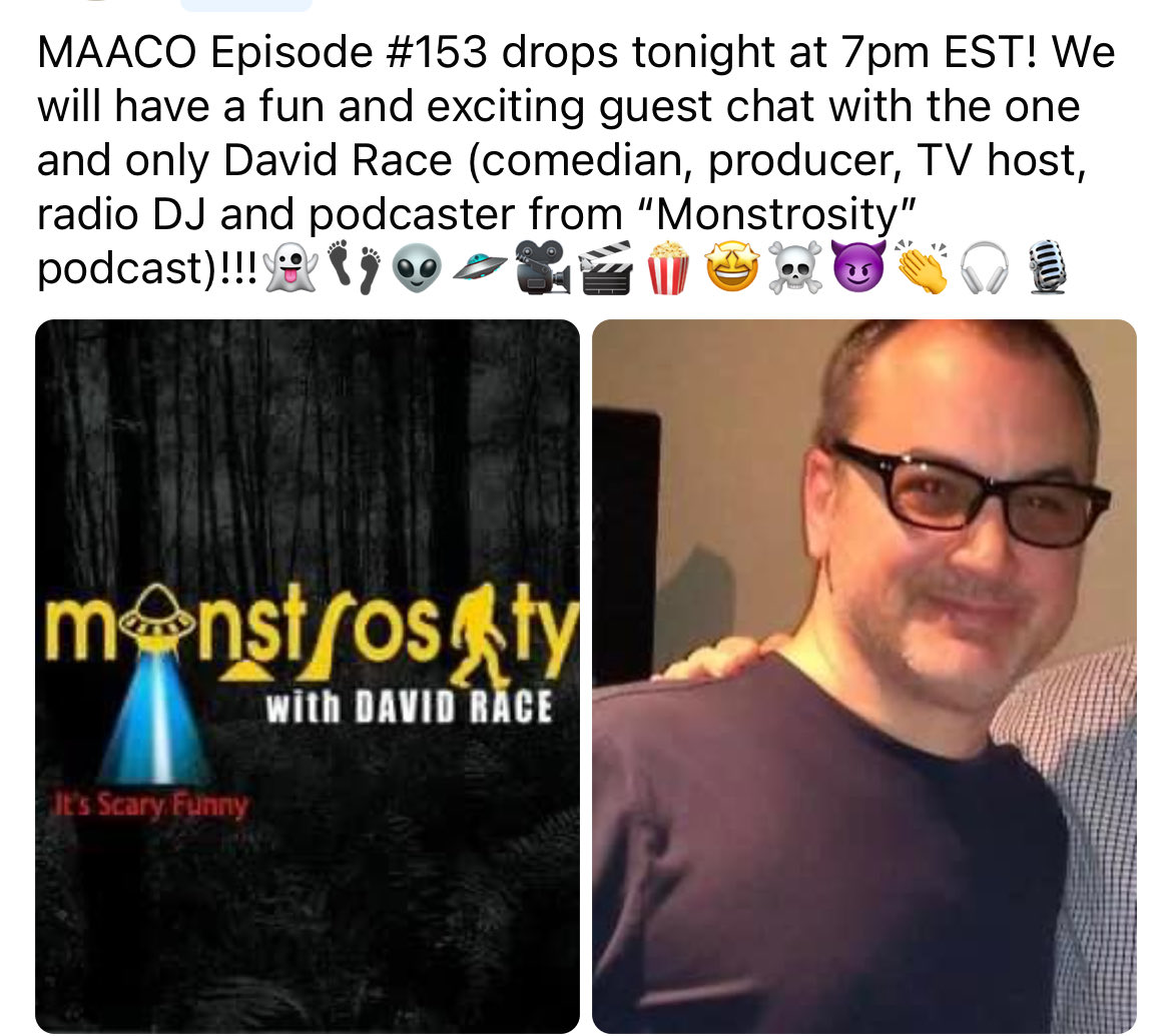 MAACOpodcast's tweet photo. #DavidRace #podcaster #guestchat #fun #creepy #Monstrosity #MAACO #paranormal #LosAngeles #podcast https://t.co/XK9CPSlaiq