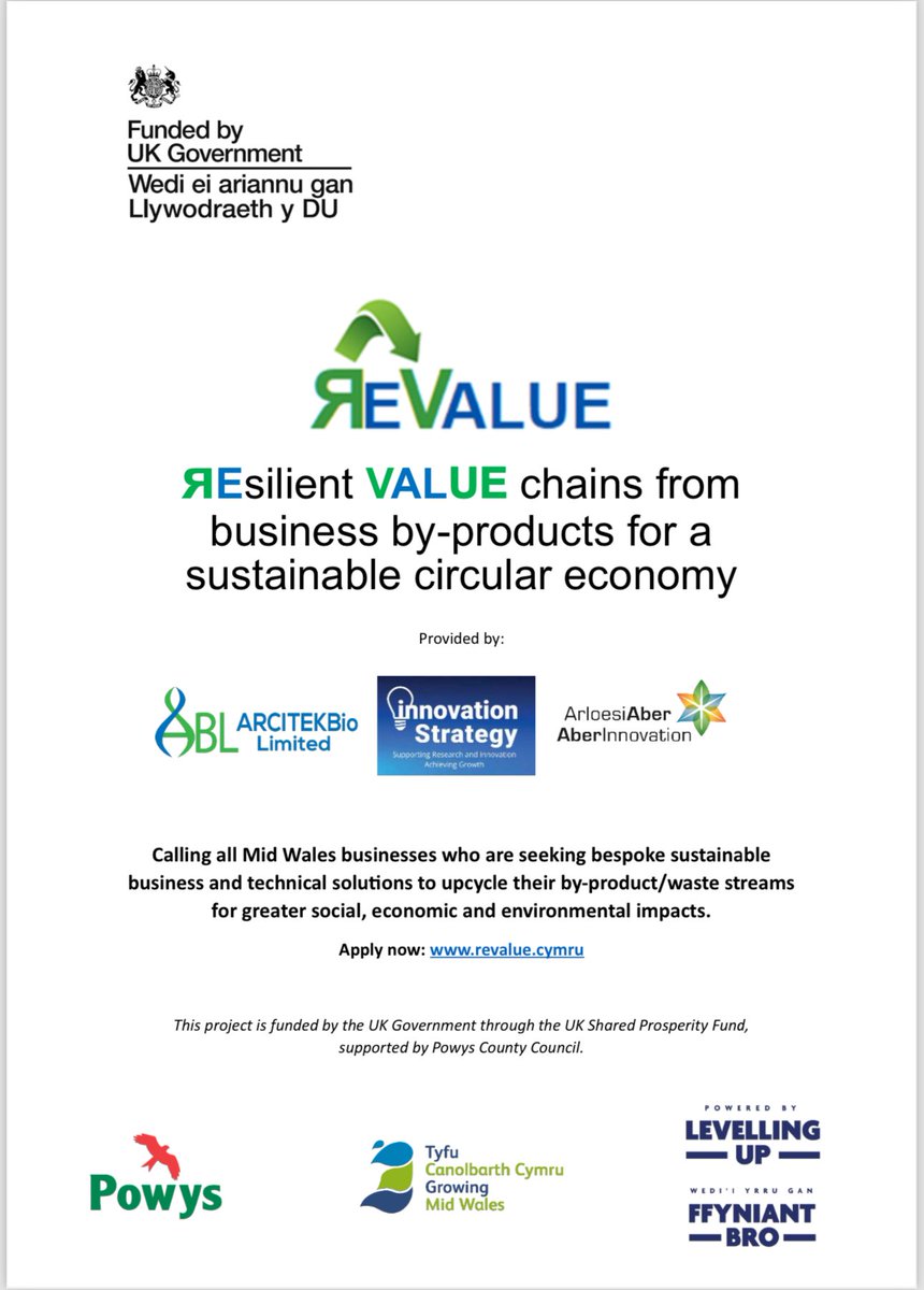 ARCITEKBio (@arcitekbio) on Twitter photo Project ReValue is Back!
Calling all Mid-Wales businesses who are seeking bespoke sustainable
business and technical solutions to upcycle/valorise their by-product/waste
streams: revalue.cymru
<a href="/PowysCC/">Powys County Council</a> <a href="/GrowingMidWales/">Tyfu Canolbarth Cymru - Growing Mid Wales</a> <a href="/WelshGovernment/">Welsh Government</a> <a href="/InnovStrategyUK/">Innovation Strategy</a> @AberInnovation Project ReValue is Back!
Calling all Mid-Wales businesses who are seeking bespoke sustainable
business and technical solutions to upcycle/valorise their by-product/waste
streams: revalue.cymru
<a href="/PowysCC/">Powys County Council</a> <a href="/GrowingMidWales/">Tyfu Canolbarth Cymru - Growing Mid Wales</a> <a href="/WelshGovernment/">Welsh Government</a> <a href="/InnovStrategyUK/">Innovation Strategy</a> @AberInnovation