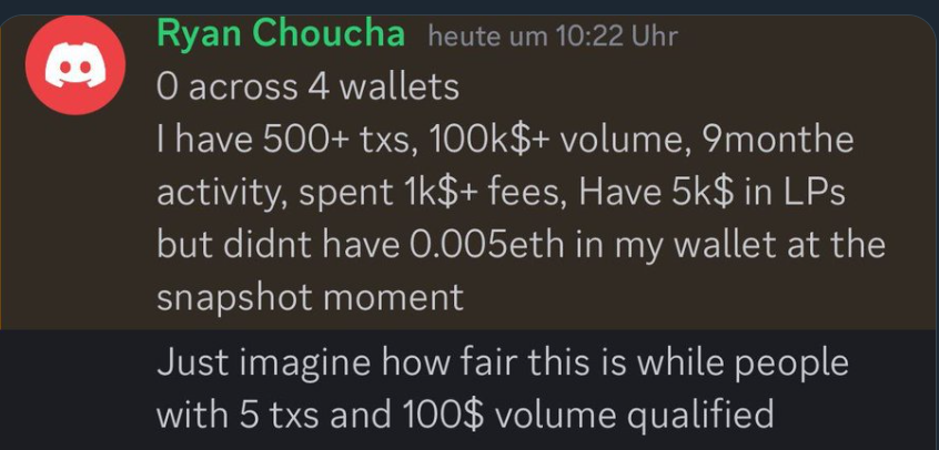 WazzCrypto's tweet photo. What's that anon? You didn't know you needed a completely arbitrary 0.005 eth in wallet at snapshot date to qualify for airdrop? sucks to be you

all our devs and insiders qualified so that wasn't a problem for them

Thanks for ur $1000 fees tho https://t.co/CkIJGRQfXi