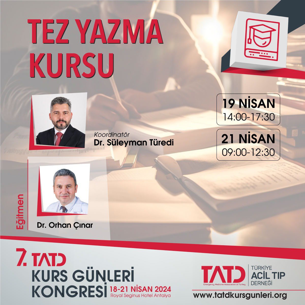 🌟Kurslarımızı tanıyalım🌟 “Tez Yazma” Kursu Programın tamamına ulaşmak için 👉🏻 tatdkursgunleri.org/kurslarimiz/ adresini ziyaret edebilirsiniz. 🌍 7. TATD Kurs Günleri Kongresi, 18-21 Nisan 2024 tarihlerinde, Antalya’da gerçekleştirilecektir. Kaçırmayın! @TurediSuleyman @orhancinar