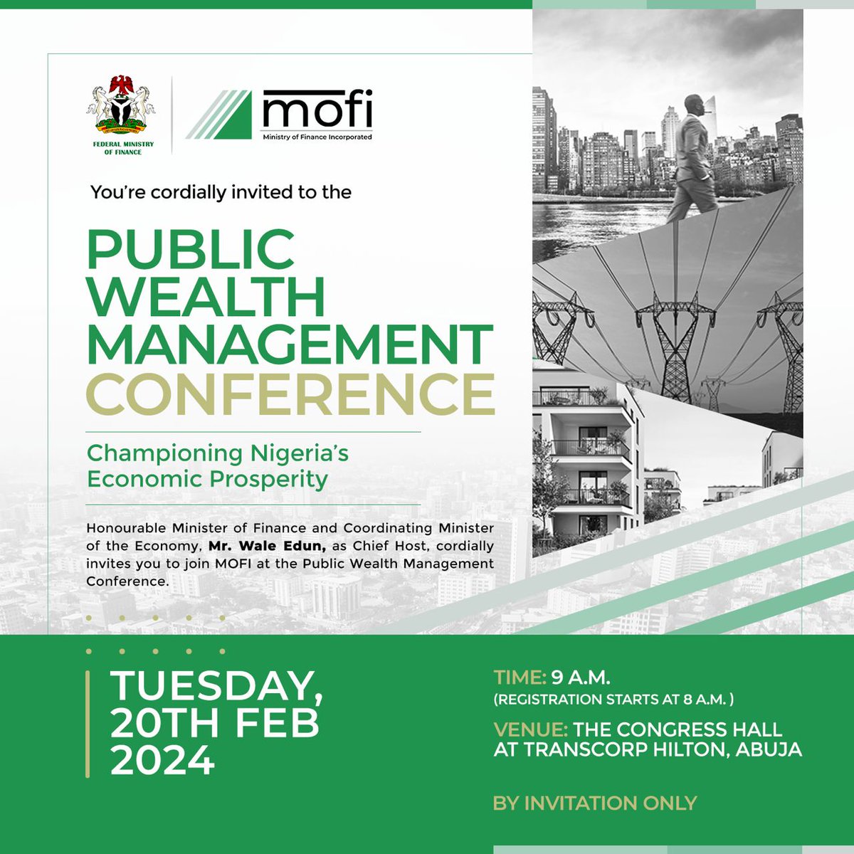 mofinigeria's tweet image. MOFI hosts the inaugural Public Wealth Management Conference on Feb 20th 2024. We're bringing together key stakeholders across sectors to optimize Nigeria's public wealth. Together, let's shape a future of transparency and accountability. #PWMC2024