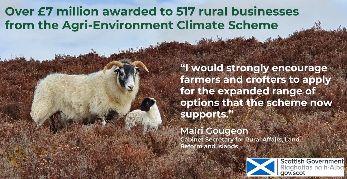 Farmers can now apply for the 2024/25 Agri-Environment Climate Scheme (AECS) funding, with an expanded range of options to support biodiversity, climate friendly farming &amp; land management. 
More than £7 million AECS funding has been awarded in 2023 ⬇️
tinyurl.com/3rsfbnku