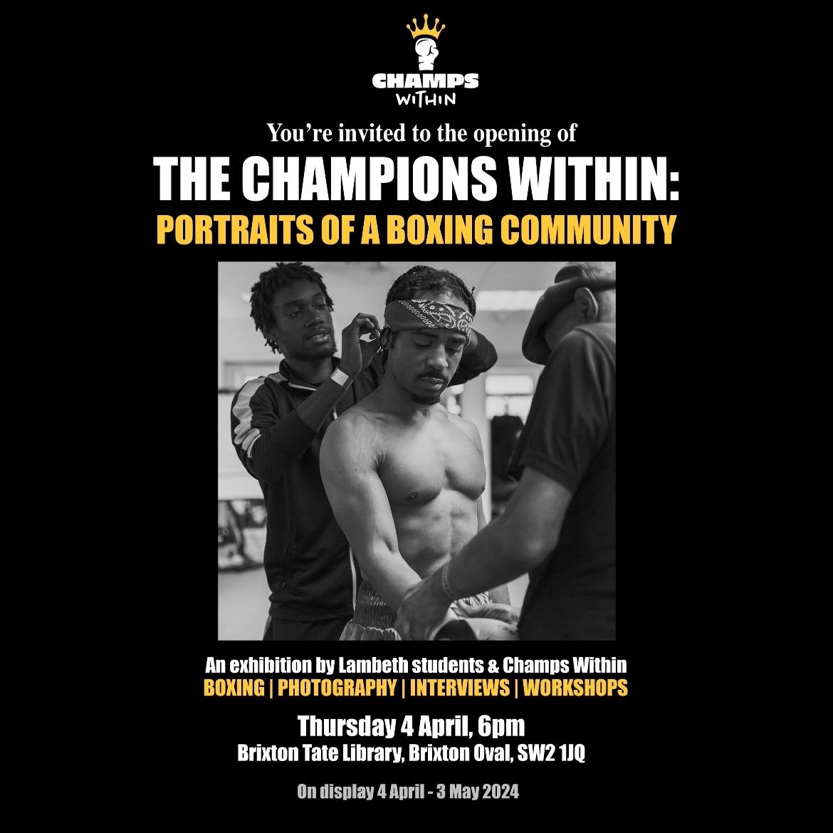 champswithinn's tweet image. We are so happy to announce our latest project - The Champions Within : portraits of a boxing community. We will be hosting an exhibition at Brixton Tate Library over the month of April. Opening night will be on Thursday the 4th

#champswithin #community #photography #boxing