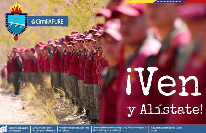 cirmilAPURE's tweet photo. Joven venezolano, te invitamos a formar parte de Nuestra FANB asiste a la Circunscripción Militar más cercana a tu domicilio y ¡ALÍSTATE!    #AlístatePorVenezuela  
¡VEN Y PARTICIPA EN LA DEFENSA INTEGRAL DE LA NACIÓN!. https://t.co/w4wjstrHwY