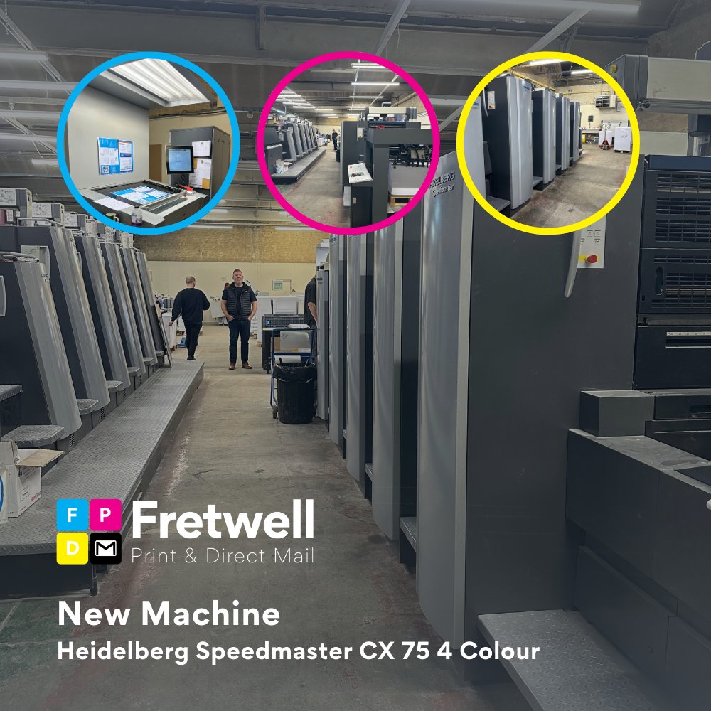 Thrilled to announce the latest addition to Fretwell Print &amp; Direct Mail's arsenal: The Heidelberg Speedmaster CX 75 4 Colour! We've successfully installed and run the first sheets through this state-of-the-art machine, marking a significant leap in our printing capabilities.