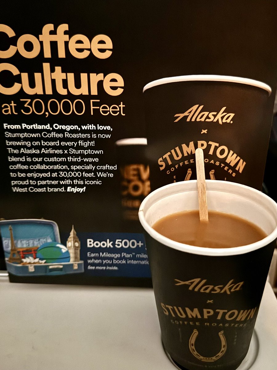 <a href="/AlaskaAir/">Alaska Airlines</a> stepped the game up with <a href="/stumptowncoffee/">Stumptown Coffee</a>   
Awesome!!