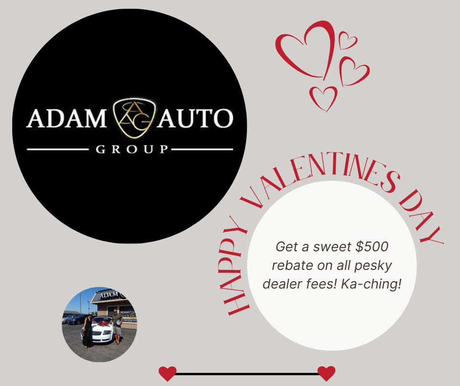 Roses are red, violets are blue, and we have a special deal just for you! Enjoy $500 off all Dealer Fees at Adam Auto Group this Valentine's Day. Don't miss out on this sweet deal, call us at 708-972-7914. 🌹💖 #ValentinesDaySpecial #CarSavings