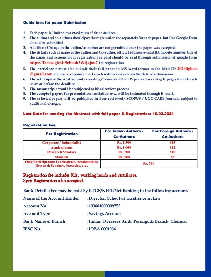 INTERNATIONAL CONFERENCE On "LEGAL INTEGRATION FOR GREEN &amp; HARMONIOUS ECONOMIC TRANSFORMATION &amp; SUSTAINABILITY" (LIGHETS-2024). 
#Tndalu #international #conference