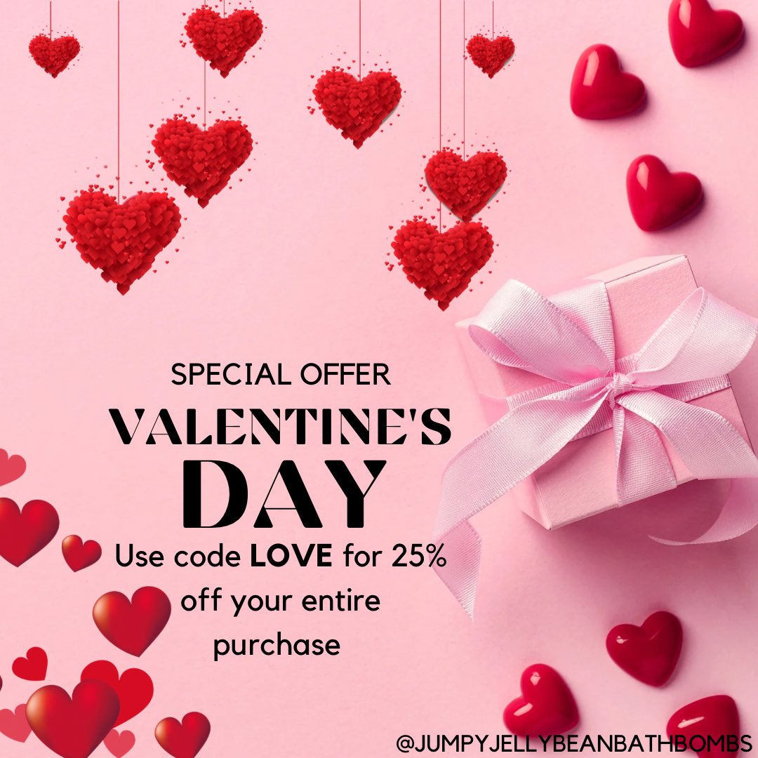 If you haven’t already make sure you take advantage of the Valentine’s Day special 🥰

Use code LOVE for 25% off your entire order; everything from mystery boxes, bath bombs, soaps and more. 

International ✈️ shipping is available 📦 

🔗 jumpyjellybeanbathbombs.com 

Treat yourself