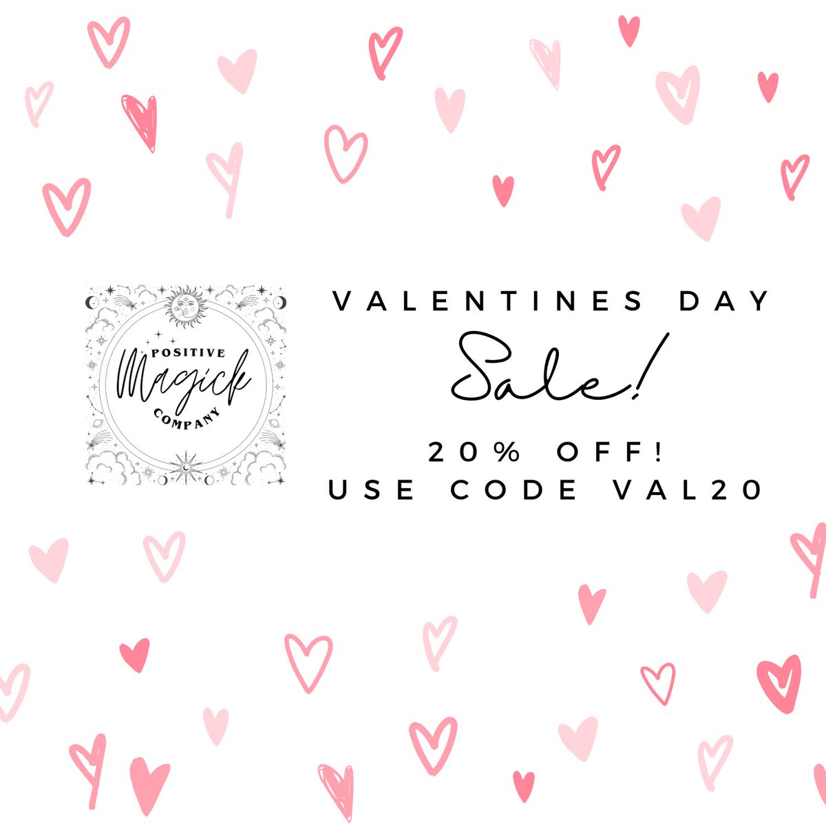 Happy Valentines Day 💕♥️💓❣️ all items on my shop are 20% off all day use code VAL20!

Treat yo self or your partner with a lil something and bring some positive magick into your life! ✨

positivemagickco.etsy.com