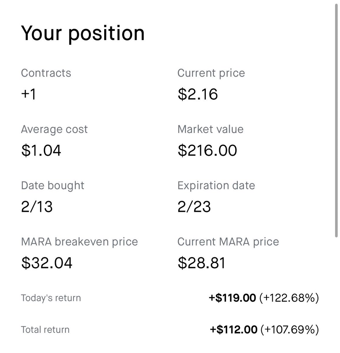 kyle1ockman's tweet photo. Thanks again $MARA for another 2 100% plays! I won't be too greedy just keep them coming 🙂 https://t.co/WRvZh8HYU3