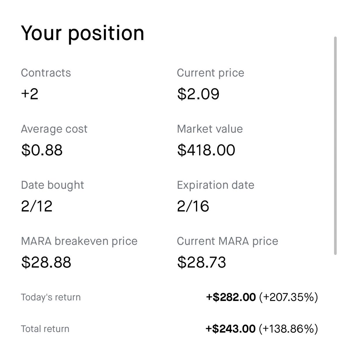 kyle1ockman's tweet photo. Thanks again $MARA for another 2 100% plays! I won't be too greedy just keep them coming 🙂 https://t.co/WRvZh8HYU3